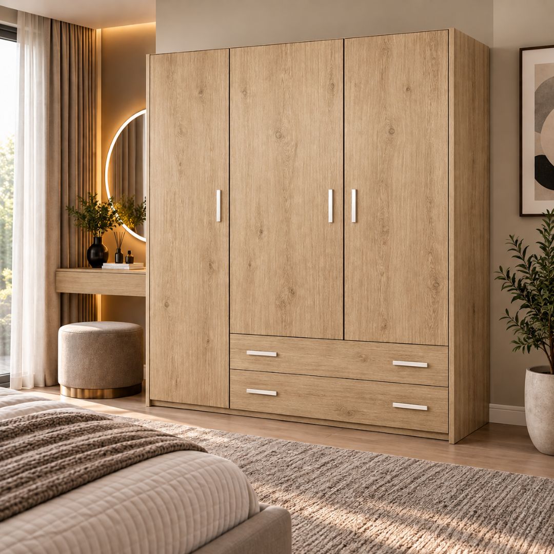 Τρίφυλλη Ντουλάπα 150×180×60 εκ. –Δρύς - Image 4